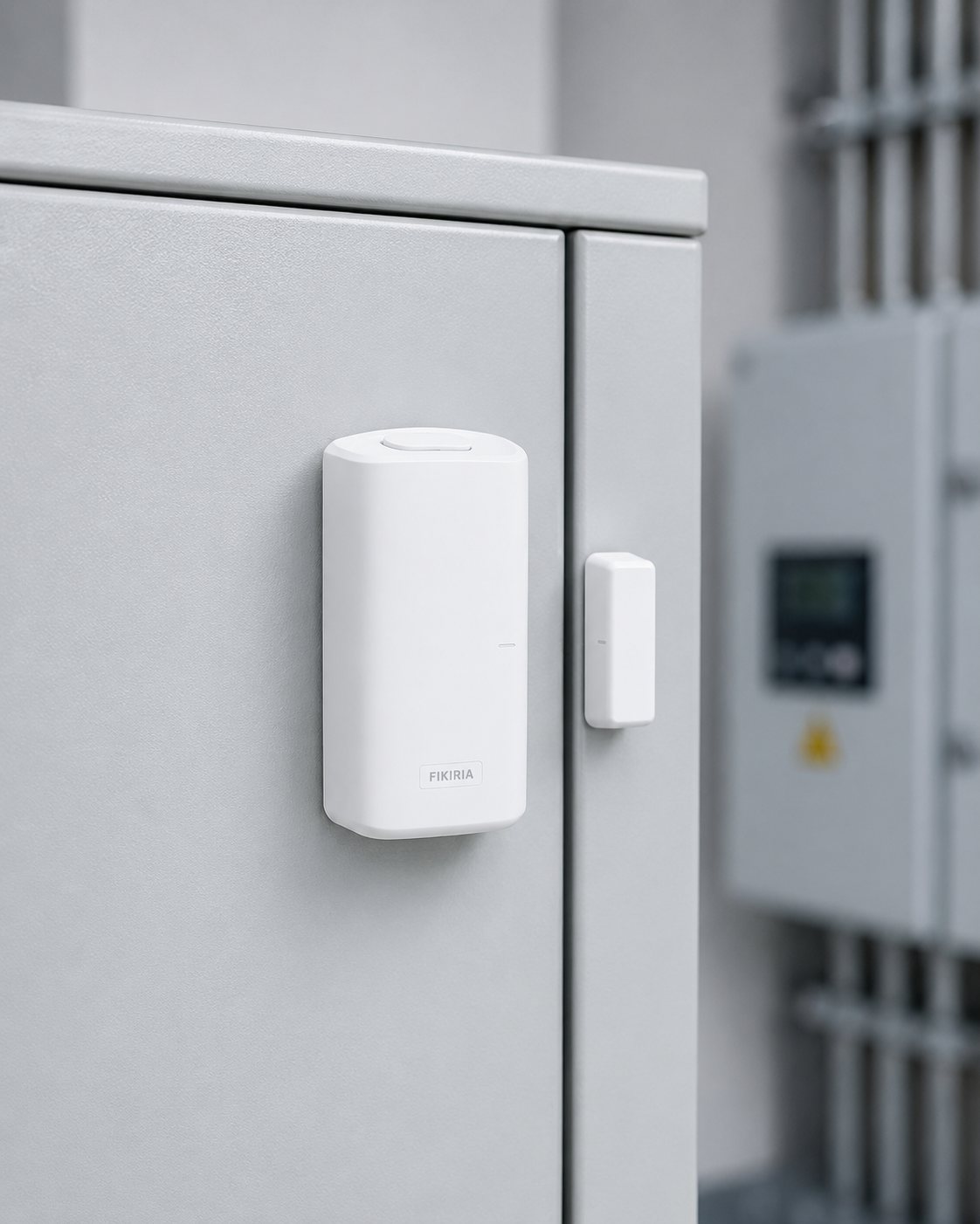 Sensor de abertura de porta FIKIRIA instalado em porta de armário refrigerado